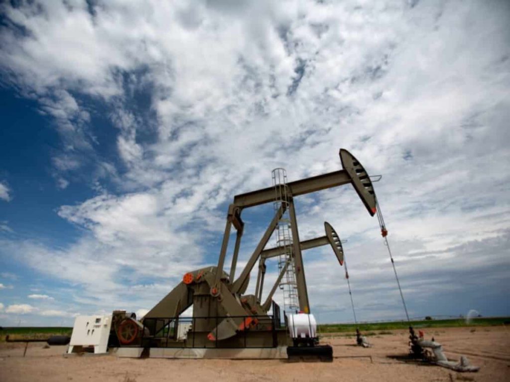 fracking on a cloudy day to take oil and natural gas out of the earth